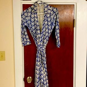 Blue and white design maxi wrap dress